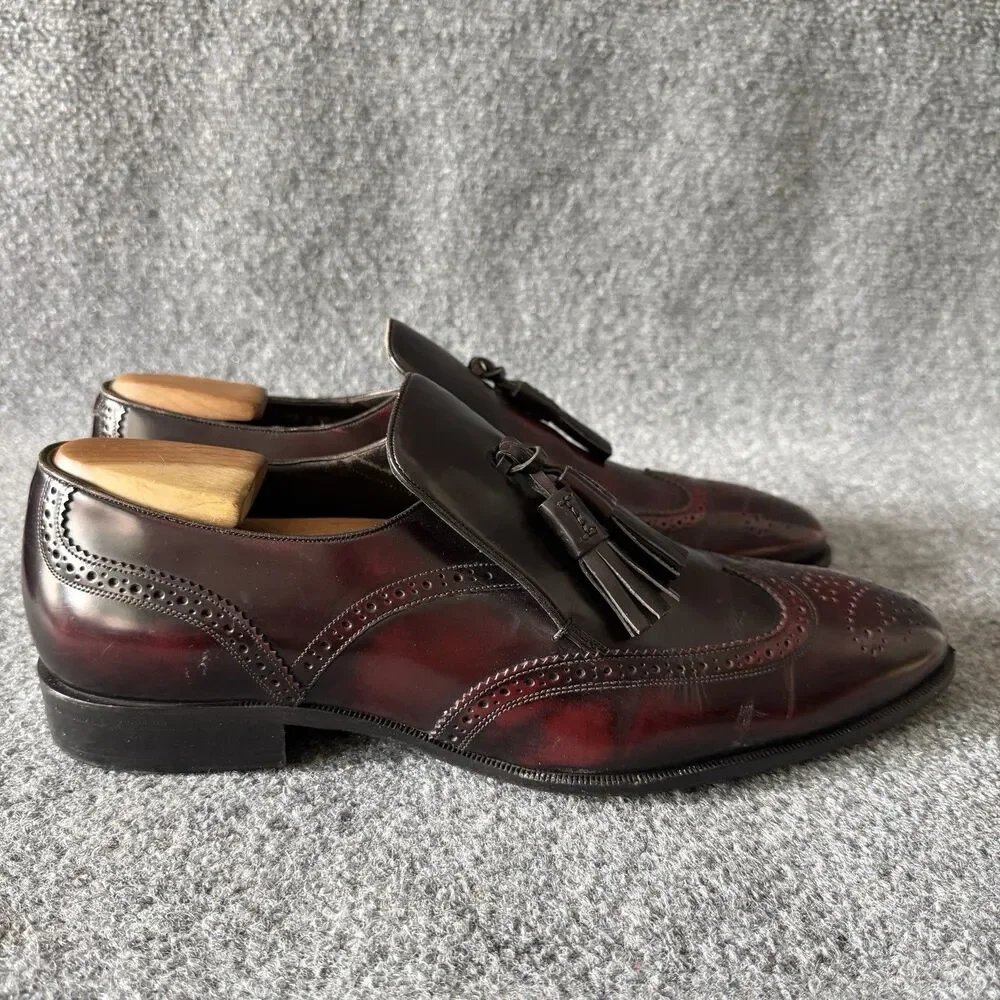 Bally Chamos Men's Burgundy Leather Tassel Brogue Loafer Dress Shoes US 10 D